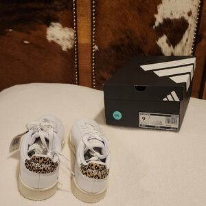 Adidas Womens White Sneakers with Leopard Detail
